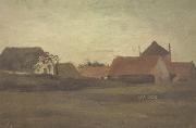 Vincent Van Gogh Farmhouses in Loosduinen near The Hague at Twilight (nn04) oil painting artist